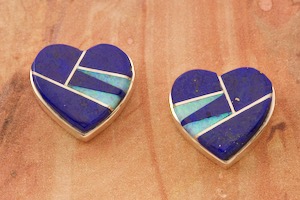 Calvin Begay Genuine Blue Lapis Sterling Silver Heart Earrings